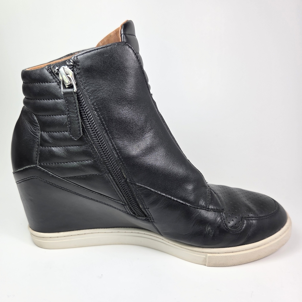 Linea Paolo Felicia Black Leather Hidden Wedge Zip Sneaker Bootie W 8.5 - Picture 4 of 14